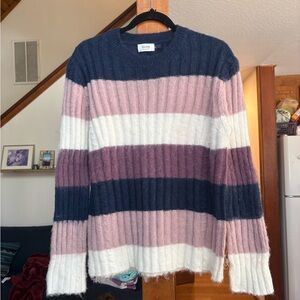 Bluivy Striped Ribbed Crewneck Sweater - Navy, Dusty Pink, Plum, White